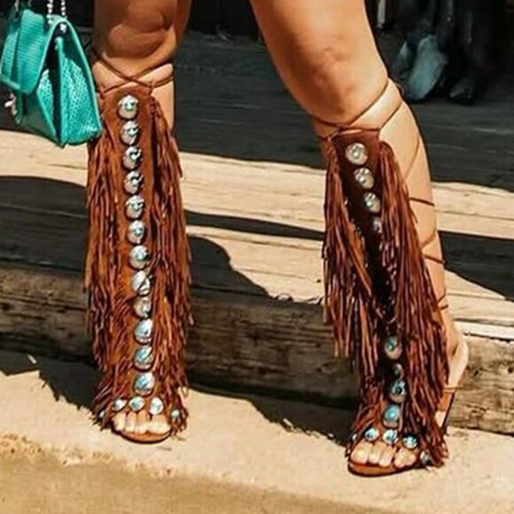 Brown Boho Women's Knee High Boots - Picture 3 of 7